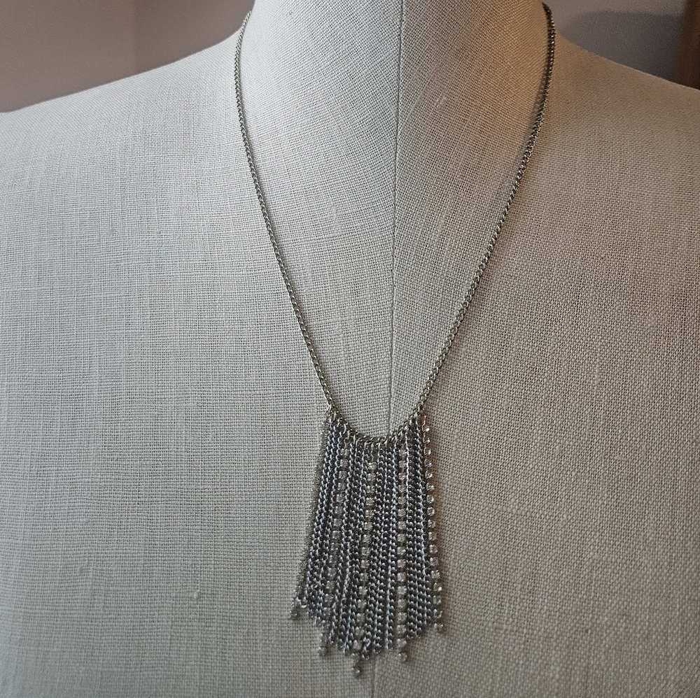 Silver Chain & Rhinestone Fringe Pendant